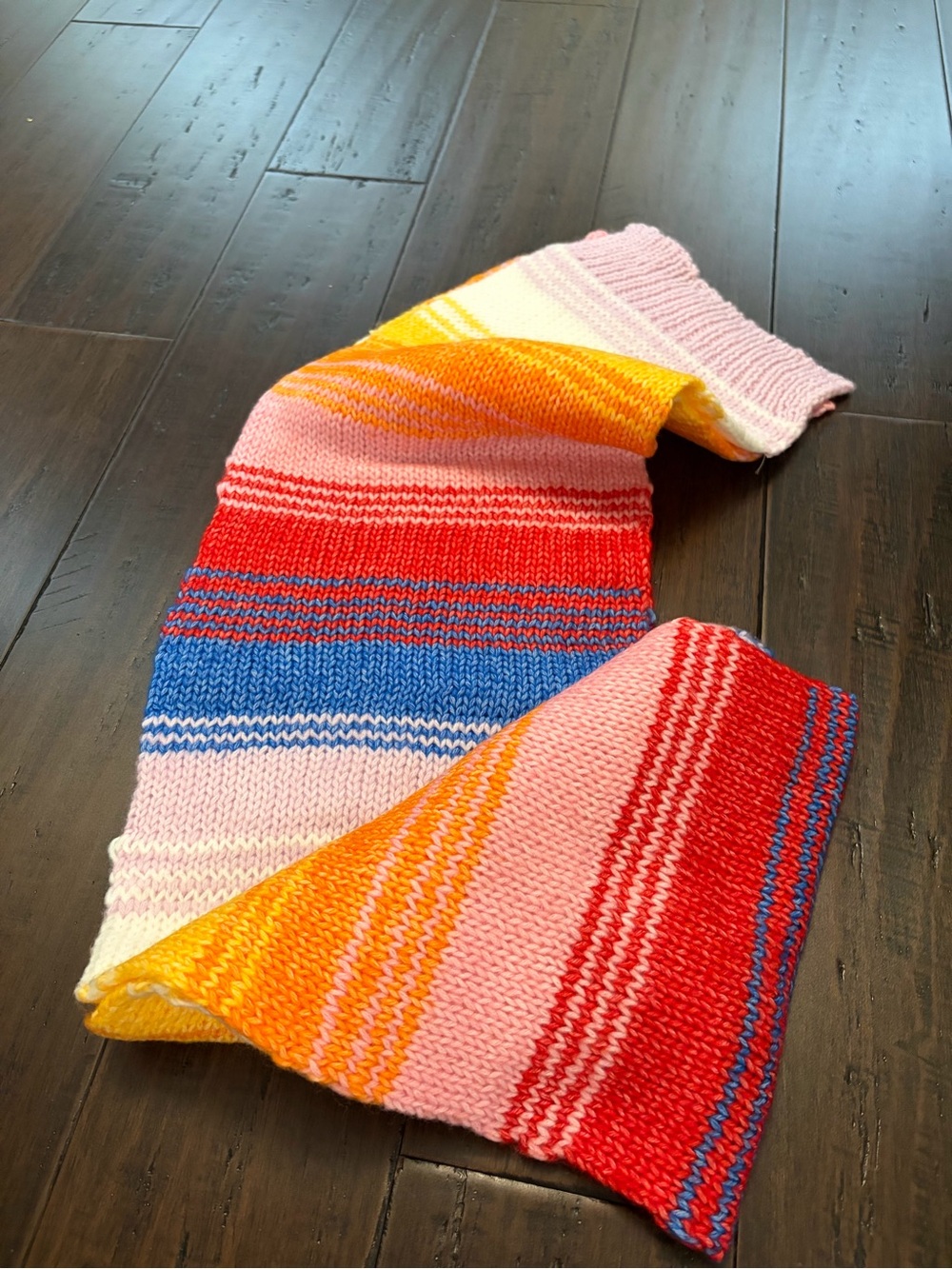 Old Navy Pink, Red, Orange, Blue Striped Knit Scarf